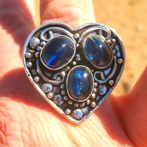 New Amazing Blue Kyanite Heart Shaped 925 Silver Ring.